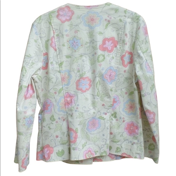 Sigrid Olsen Medium Pink Cream Floral Blazer Jacket Cotton Lightweight Spring - Picture 2 of 5